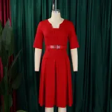 Women Summer Fashion Chic Elegant Solid Color Plus Size African Dress