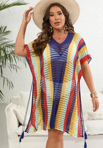 Plus Size Women's Contrast Patchwork Knitting Beach Cover-Up Dress