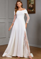 Women's Solid Color Off Shoulder Slit Long Wedding Dress