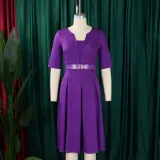 Women Summer Fashion Chic Elegant Solid Color Plus Size African Dress