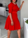 Women Summer Fashion Chic Elegant Solid Color Plus Size African Dress