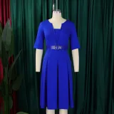 Women Summer Fashion Chic Elegant Solid Color Plus Size African Dress