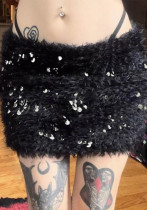 Sexy Club Low-Rise Furry Sequin Skirt