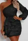 Women's Solid Color Ruffled One-Shoulder Party Dress
