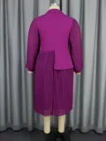 Women Turndown Collar Lantern Long Sleeve Asymmetric Pleated Dress