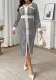 Plus Size Women Casual Long Sleeve Contrast Houndstooth Print Dress