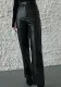 Women Solid pu Leather Patchwork Zipper Slit Wide Leg Pants