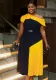 Women Style One Shoulder Collar Contrast Patchwork Party Dresses