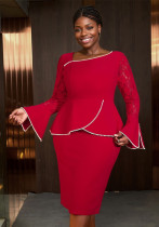 Women Bell Bottom Sleeve Party Ruffle Bodycon Dress
