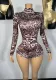 Women Trendy Long Sleeve Round Neck Leopard Print Sexy Jumpsuit