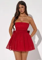 Women Sexy Trendy Mesh Patchwork Strapless Low Back Short Dress