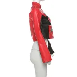 Autumn Winter Sexy Zipper Top Contrast Embroidery Short Fashion Jacket