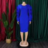 Plus Size Women Elegant African Long Sleeve Dress