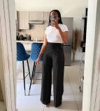 Career Women's Fashion Casual Elegant Loose Pocket Straight Pants