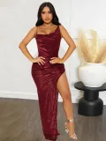 Autumn Women Low Back Slit Lace-Up Jacquard Strap Dress