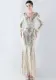 V-Neck Feather Long Sleeve Sequins Plus Size Formal Party Evening Dress
