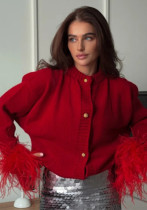 Women's Furry Patchwork Long Sleeve Button Knitting Cardigan