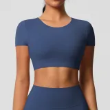 Women short sleeve yoga clothes with chest pads Pilates running sports Top