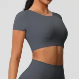 Women short sleeve yoga clothes with chest pads Pilates running sports Top