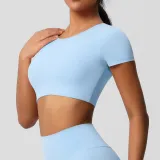 Women short sleeve yoga clothes with chest pads Pilates running sports Top