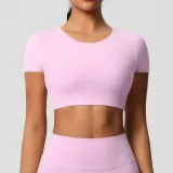 Women short sleeve yoga clothes with chest pads Pilates running sports Top