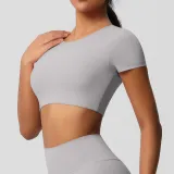 Women short sleeve yoga clothes with chest pads Pilates running sports Top