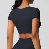 Women short sleeve yoga clothes with chest pads Pilates running sports Top