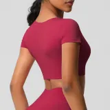 Women short sleeve yoga clothes with chest pads Pilates running sports Top