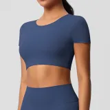 Women short sleeve yoga clothes with chest pads Pilates running sports Top