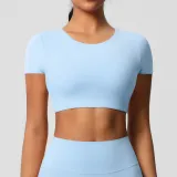 Women short sleeve yoga clothes with chest pads Pilates running sports Top
