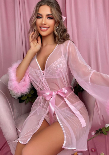 Women Mesh See-Through Furry Patchwork Sexy Lingerie