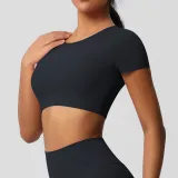Women short sleeve yoga clothes with chest pads Pilates running sports Top