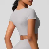 Women short sleeve yoga clothes with chest pads Pilates running sports Top