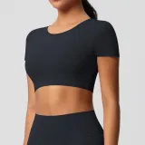 Women short sleeve yoga clothes with chest pads Pilates running sports Top