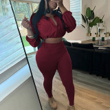 Spring And Autumn Sexy Drawstring Slim Waist Crop Top High Waist Tight Fitting Trousers Two Piece Set