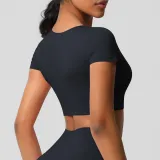 Women short sleeve yoga clothes with chest pads Pilates running sports Top