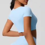 Women short sleeve yoga clothes with chest pads Pilates running sports Top