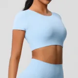 Women short sleeve yoga clothes with chest pads Pilates running sports Top