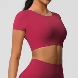 Women short sleeve yoga clothes with chest pads Pilates running sports Top