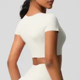 Women short sleeve yoga clothes with chest pads Pilates running sports Top