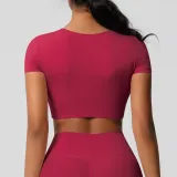 Women short sleeve yoga clothes with chest pads Pilates running sports Top