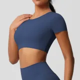 Women short sleeve yoga clothes with chest pads Pilates running sports Top