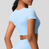 Women short sleeve yoga clothes with chest pads Pilates running sports Top