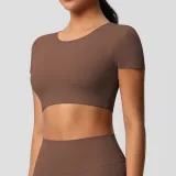 Women short sleeve yoga clothes with chest pads Pilates running sports Top