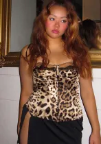 Women Vintage American Sexy Leopard Print Suspender Lace Lace Top