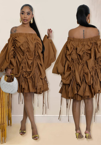 Women Sexy Off Shoulder Drawstring Dress