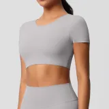 Women short sleeve yoga clothes with chest pads Pilates running sports Top