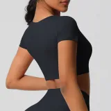 Women short sleeve yoga clothes with chest pads Pilates running sports Top