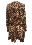 Women French V-Neck Leopard Print Long Sleeve Lace Long Sleeve Dress