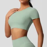 Women short sleeve yoga clothes with chest pads Pilates running sports Top